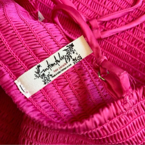 Free People Fuchsia Pink Cami Cropped Smocked Tank Medium - Picture 2 of 6